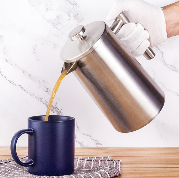 Prensa de café apta para lavavajillas, cafetera duradera de doble pared de acero inoxidable 304, sin posos de café, prensa francesa